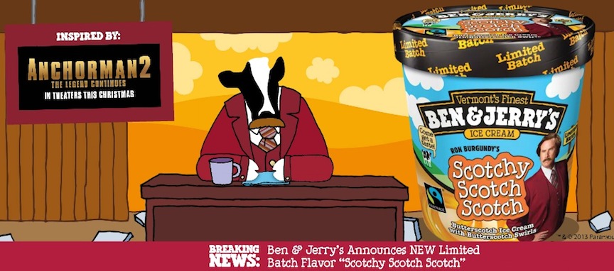Ben & Jerry’s offers Ron Burgundy’s Scotchy Scotch Scotch ice cream to promote “Anchorman 2”