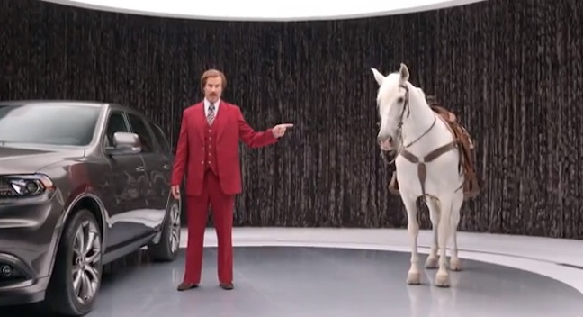 Will Ferrell as Ron Burgundy for the Dodge Durango, and for “Anchorman 2”