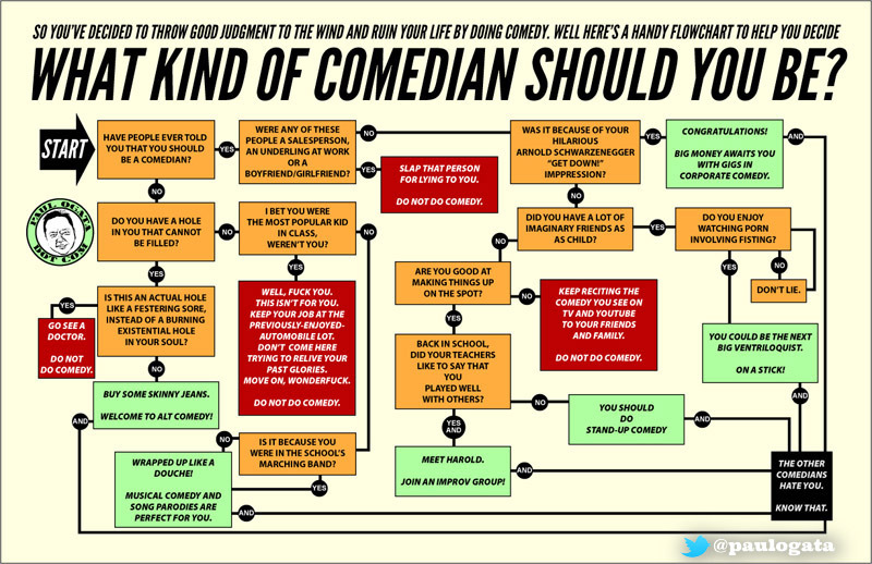 What Kind of Comedian Should You Be? A flowchart, by Paul Ogata