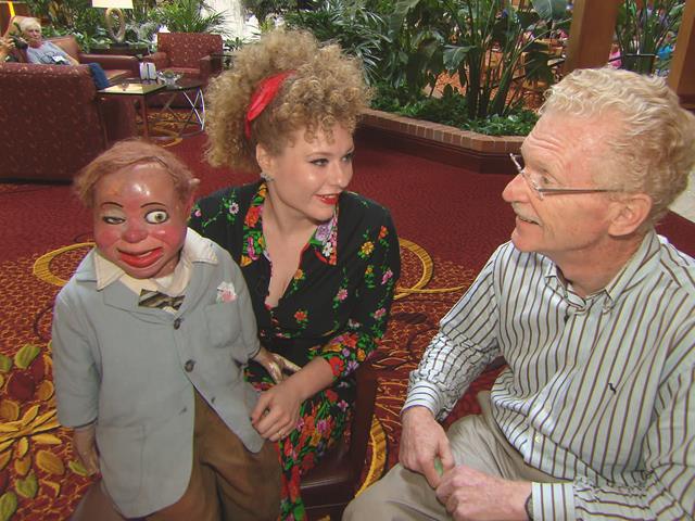 Carla Rhodes and her ventriloquist dummy, Cecil Sinclair, on CBS Sunday Morning