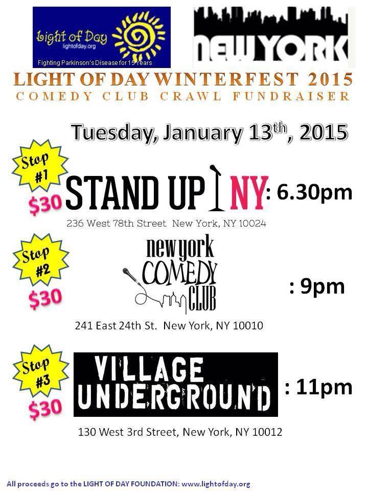 Join tonight’s NYC Comedy Club Crawl and raise money to fight Parkinson’s