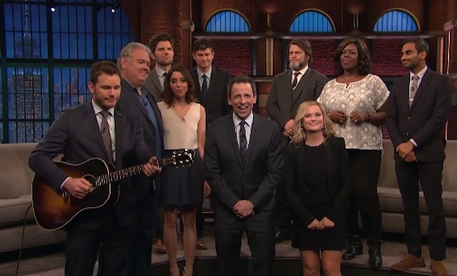 The cast of NBC’s Parks and Recreation debriefs post-finale on Late Night with Seth Meyers