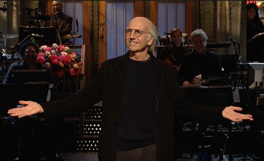 Larry David performs stand-up for his Saturday Night Live monologue