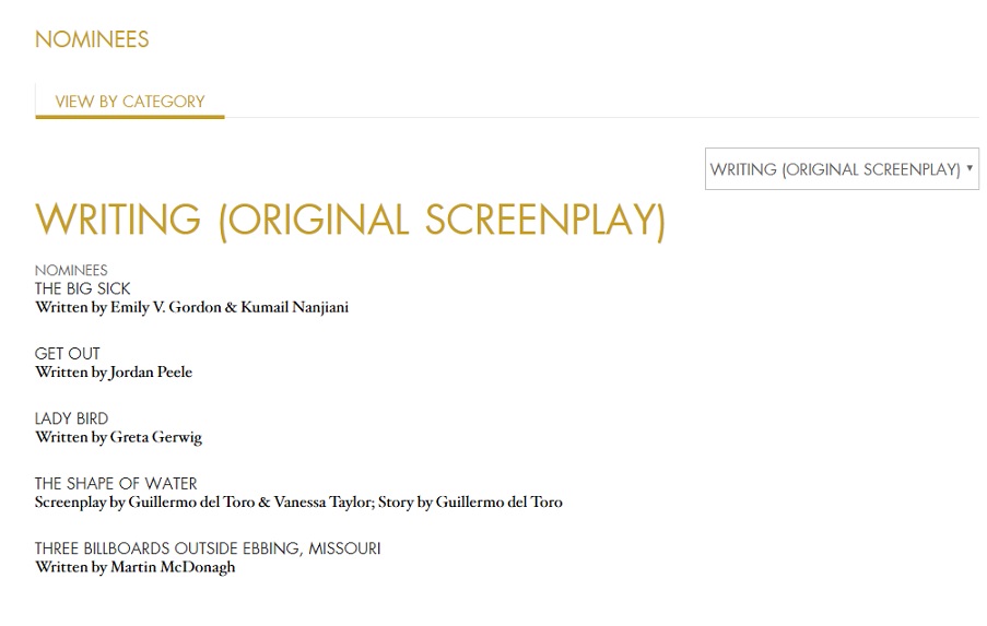 Kumail Nanjiani, Emily V. Gordon, Jordan Peele and Greta Gerwig now and forever known as Academy Award nominees