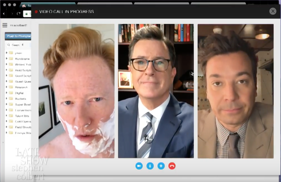 Stephen Colbert and Jimmy Fallon join forces and Conan O’Brien, too, in joint monologue about Trump