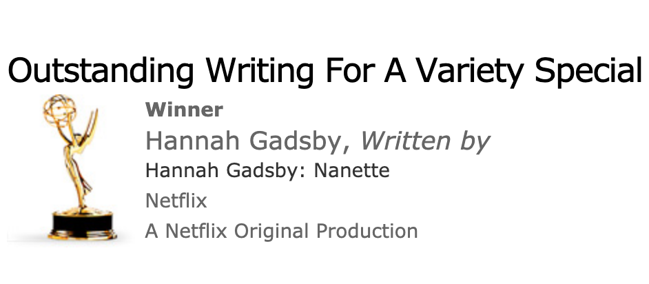 Hannah Gadsby wins the writing Emmy for “Nanette”
