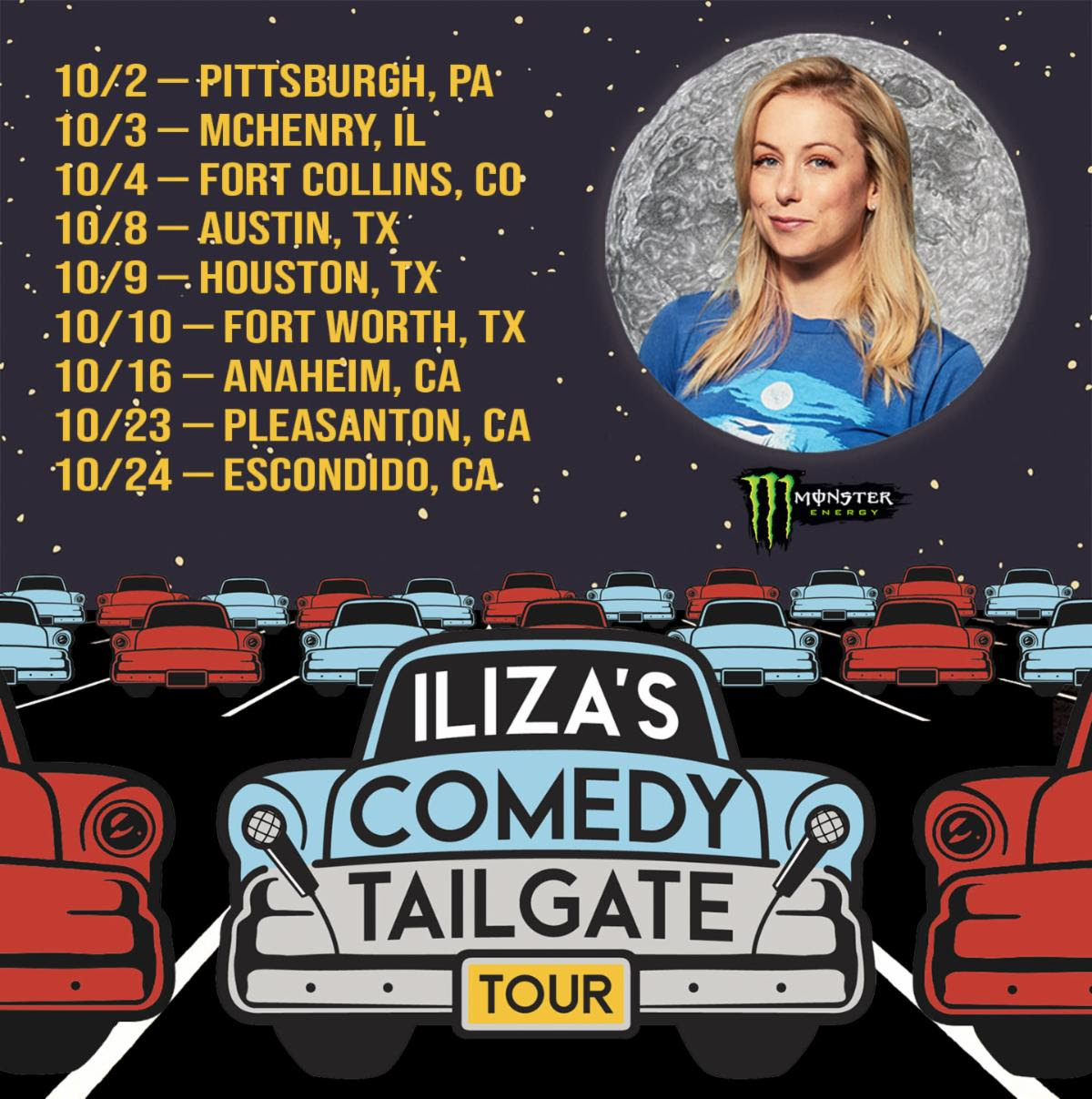 Iliza Shlesinger Books Comedy Tailgate Drive-In Tour with Monster Energy